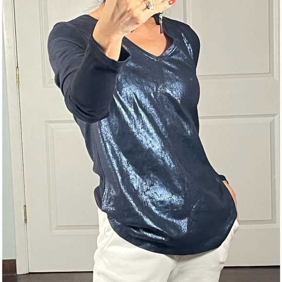 Majestic Filatures Metallic Long-Sleeve V-Neck Tee size 2 - Picture 4 of 10